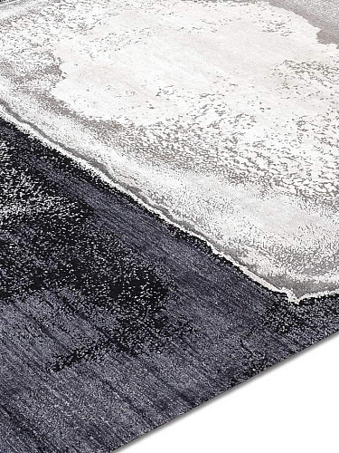 White Grey Hand-Knotted Wool / Silk Rug
