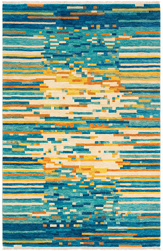 Pixel Wave Teal Artisan Rug