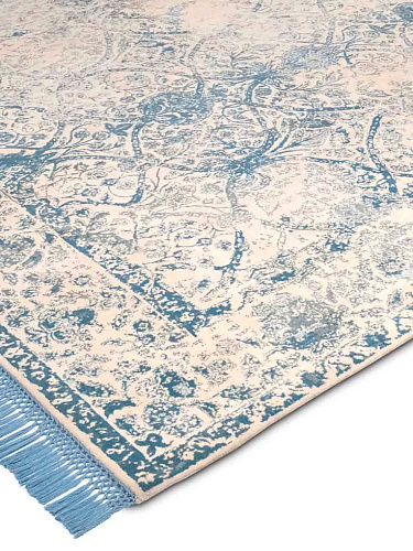 Light Blue Hand-Knotted Wool / Silk Rug