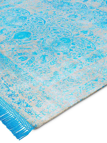 Electric Blue Hand-Knotted Wool / Silk Rug