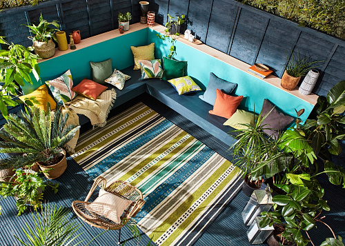 Stripes Green & Blue Outdoor Hand-Woven Rug