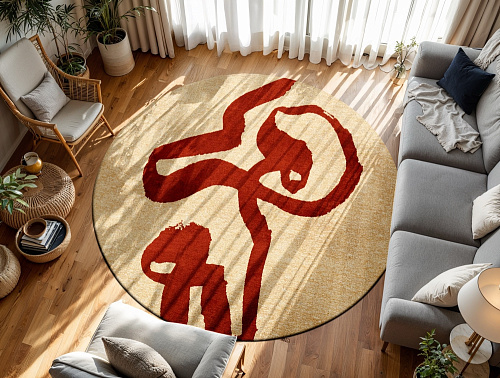 Contemporary Red Accent Round Rug