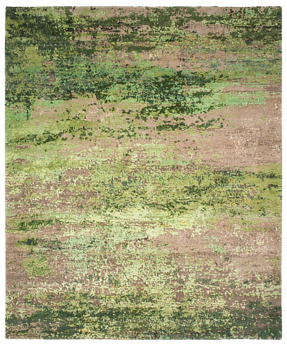 Artwork Hand-woven Wool & Silk Green Luxury Rug