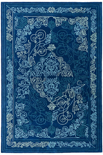 One-Stroke Blue Wool Rug