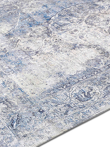Silver Blue Hand-Knotted Silk / Wool Rug
