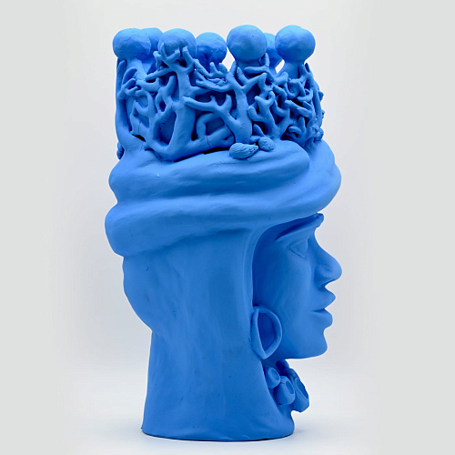 Light Blue Moor's Head Crafted Sculpture