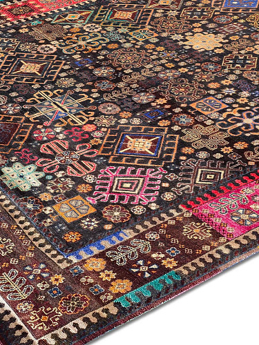Original Natural Black Hand-Knotted Wool Rug
