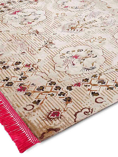 Dragon Pink / Beige Silk / Wool Rug
