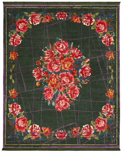 Hand-woven Tranditional Green Luxury Rug