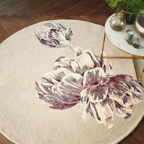 Hand Woven Floral Beige Circle Rug