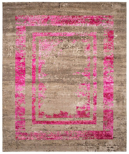 Artwork Hand-woven Wool & Silk Pink Luxury Rug