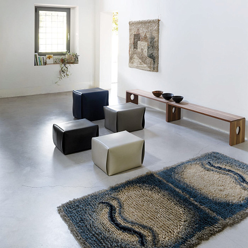 Big Bao Blue Leather Ottoman