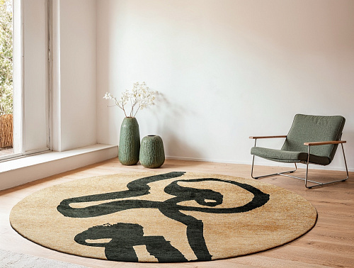 Abstract Botanical-Inspired Round Rug