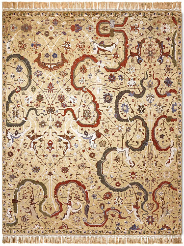 Tabriz Yellow Hand-Knotted Wool / Silk Rug
