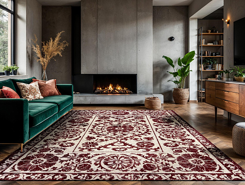 Burgundy Suzani Embroidered Rug