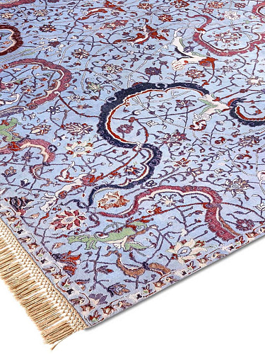 Tabriz Light Blue Hand-Knotted Wool / Silk Rug