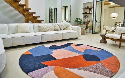 Modern Script Beige Round Rug