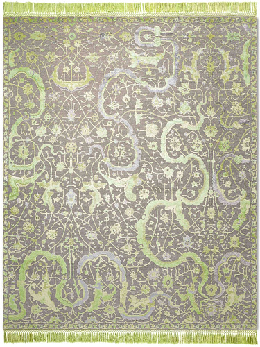 Tabriz Green Hand-Knotted Wool / Silk Rug