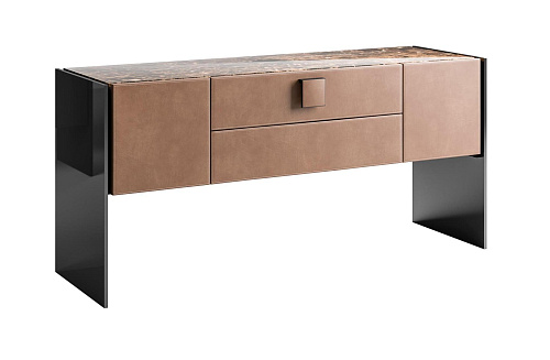 Marble-Accented Sideboard with Leather Finish