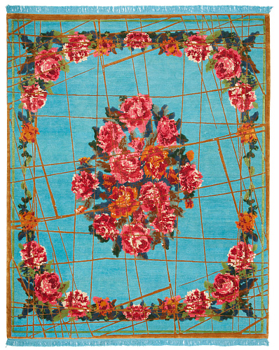 Traditional Hand-woven Blue / Red Luxury Rug
