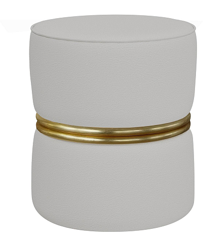 Gray Artisan Leather Pouf with Gold Rings