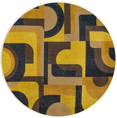 Vibrant Mustard Geometric Round Rug