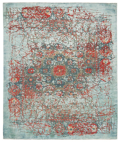 Blue / Red Hand-woven Wool / Silk Luxury Rug