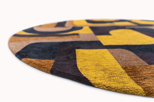 Vibrant Mustard Geometric Round Rug