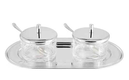 Silver-Plated Jam Jars With Tray