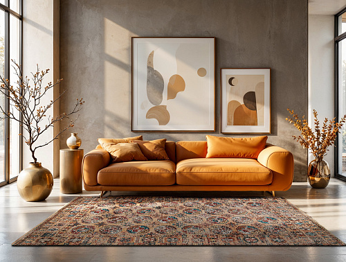 Traditional Beige & Rust Flatweave Rug