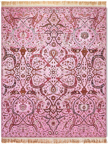 Heriz Pink Hand-Knotted Silk / Wool Rug