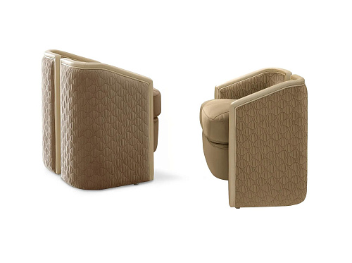 Italian Leather & Fabric Pouf Ottoman