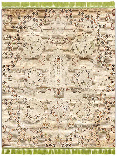 Dragon Green / Beige Silk / Wool Rug
