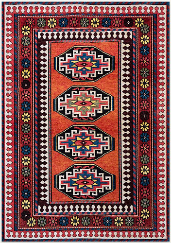 Tribal Red Multicolor Area Rug