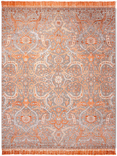 Heriz Copper Hand-Knotted Silk / Wool Rug