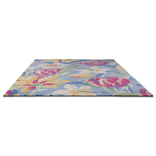 Tulips Blue Hand-Tufted Rug
