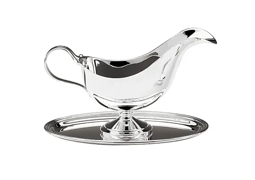 Silver-Plated English Sauce Boat With Tray