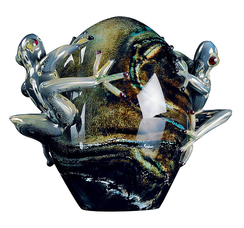 Glass Egg with Frogs Artisan Figurine