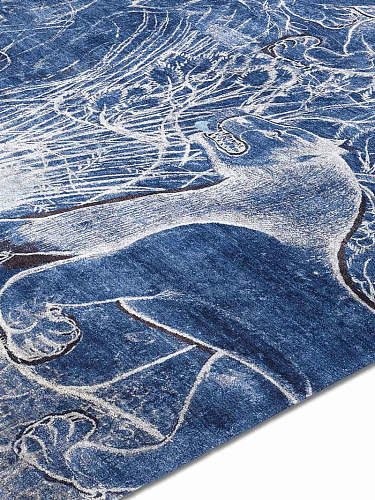 Two Lions Navy Hand-Woven Exquisite Rug