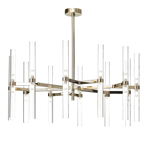 24-Light Soft Gold Glass Cylinder Chandelier