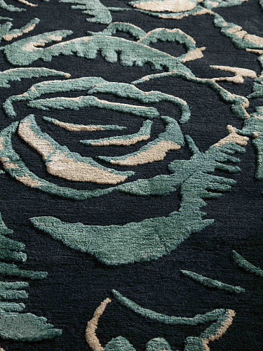Dark Flower Designer Wool / Silk Rug