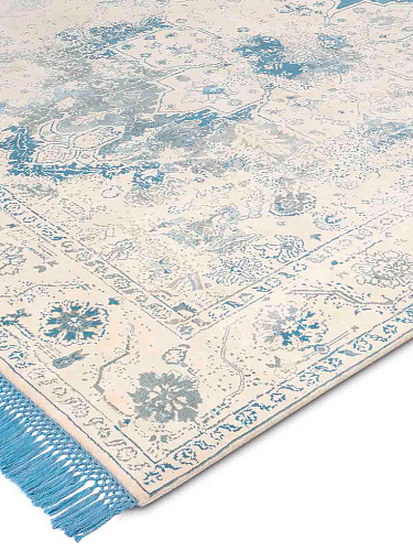 Light Blue Hand-Knotted Wool / Silk Rug