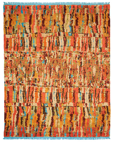 Luxurious Wool & Silk Hand-Woven Orange Rug