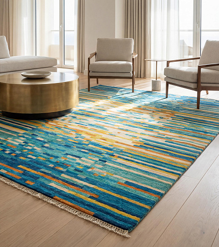 Pixel Wave Teal Artisan Rug