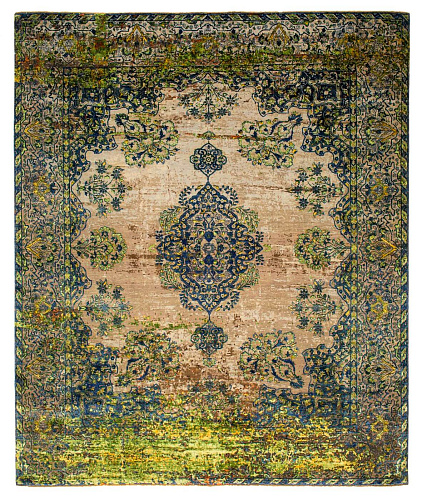 Green Hand-Knotted Wool / Silk Luxury Rug