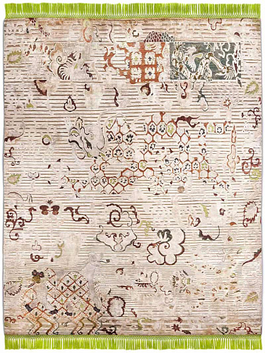 Dragon Green / Beige Silk / Wool Rug