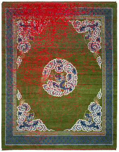 Dragon Green / Red Hand-woven Luxury Rug