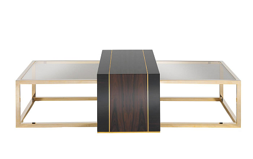 Set of 3 Ebony and Gold Handcrafted Coffee Tables