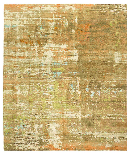 Artwork Hand-woven Wool & Silk Green Luxury Rug