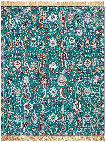 Kerman Green Wool & Silk Rug